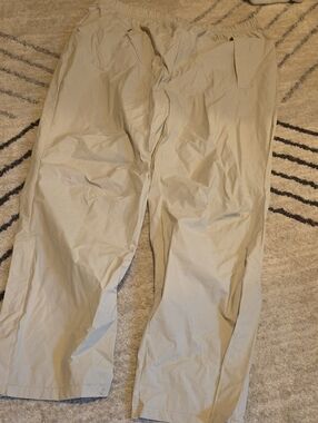 Beige Khaki Elastic-Waist Rain Cover Pants